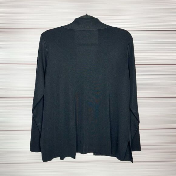 Exclusively Misook Open Front Cardigan Black Long Sleeve Collared Size L petite - Picture 5 of 9